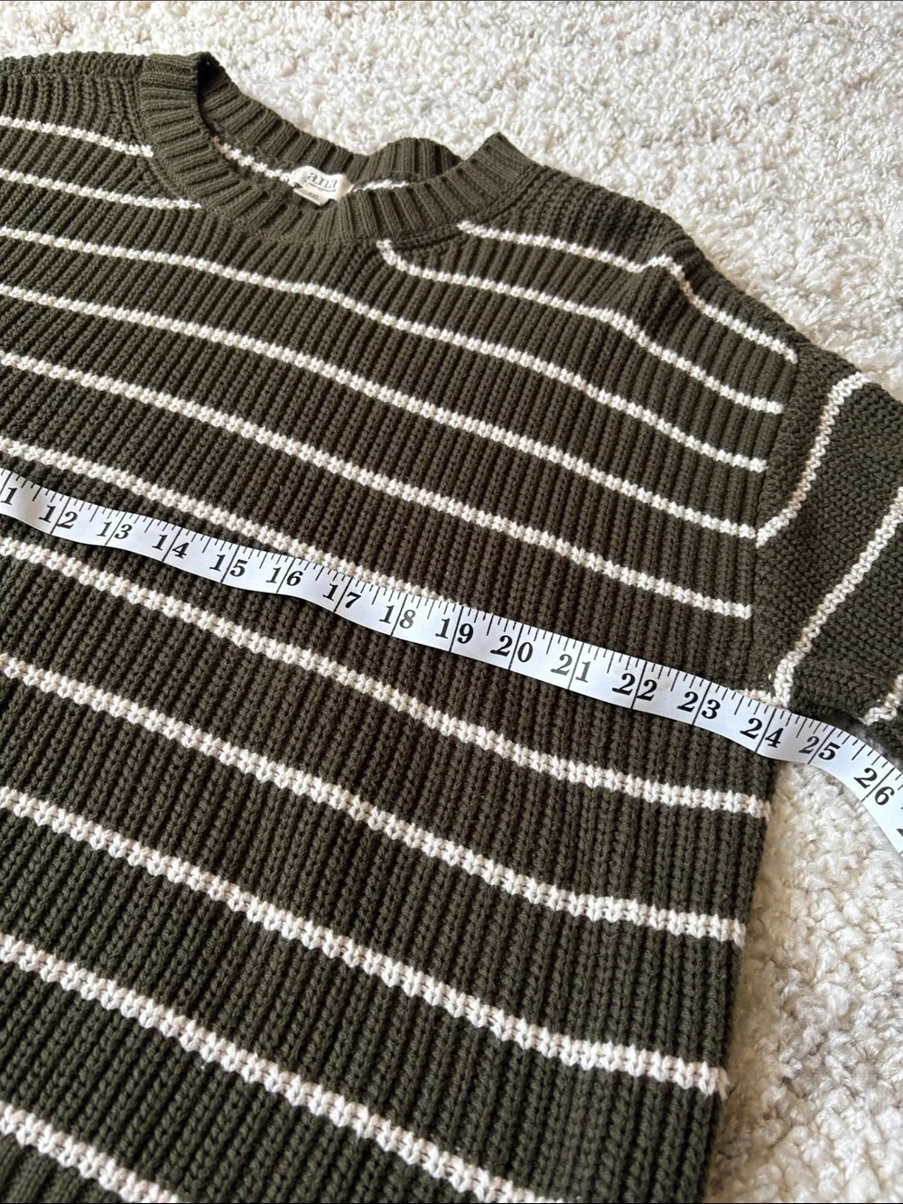 Beautiful A.N.A Olive Green w/ White Stripes Sweater XXL